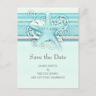 Blue Starfish Beach Elegant Wedding Save the Date Announcement Postcard