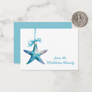 Blue Starfish Christmas Ornament Personalized Card
