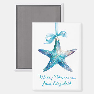 Blue Starfish Christmas Ornament Personalized Magnet
