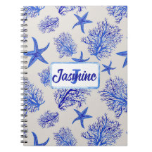 Blue starfish-coral-custom monogram-name  
