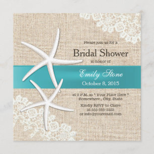 Blue Starfish Lace & Burlap Bridal Shower Invitation