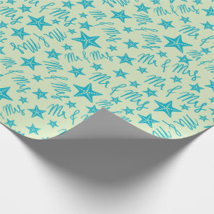 Blue Starfish Mr & Mrs Summer Beach Wedding Ocean Wrapping Paper