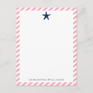 Blue Starfish on Pink Stripes Thank You Cards
