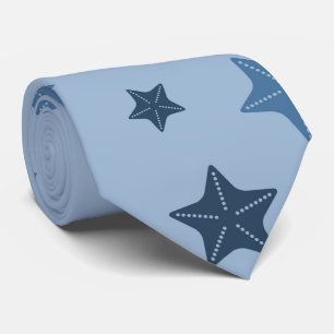 Blue Starfish Pattern Nautical Beach Theme Tie