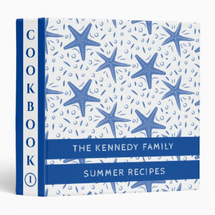 Blue Starfish Pattern Summer Recipes Cookbook Binder