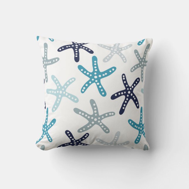 Blue Starfish Pattern Throw Pillow (Front)