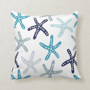 Blue Starfish Pattern Throw Pillow