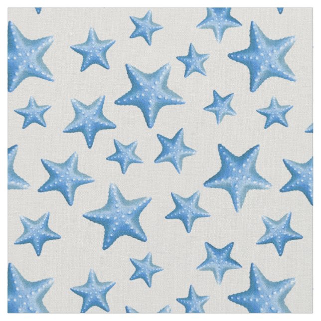 Blue Starfish Summer Beach Nautical Coastal Fabric (Close Up)