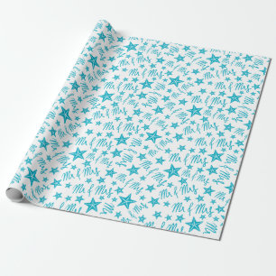 Blue Starfish Summer Coastal Wedding Seamless Gift Wrapping Paper
