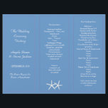 Blue Starfish Tri-Fold Wedding Program Templates<br><div class="desc">Blue tri-fold wedding program templates. Two starfish decorate this beach or summer theme ceremony program. With three areas for adding event information, use the template lines to customize for your special day. ** The blue colour will be on one side of this paper only - the reverse will be white....</div>