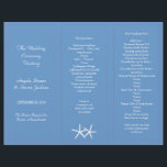 Blue Starfish Tri-Fold Wedding Program Templates<br><div class="desc">Blue tri-fold wedding program templates. Two starfish decorate this beach or summer theme ceremony program. With three areas for adding event information, use the template lines to customize for your special day. ** The blue colour will be on one side of this paper only - the reverse will be white....</div>