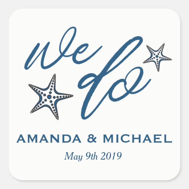 Blue Starfish We Do Blue Beach Wedding Stickers (Front)