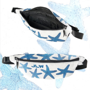 Blue Starfish Whimsical Coastal Nautical White Fanny Pack