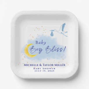 Blue Starlit Baby Boy Bliss Stork  Paper Plate