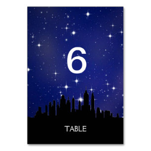 Blue Starry Night City Skyline Menu+Table Card