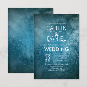 Blue Starry Night Formal Wedding Invitation