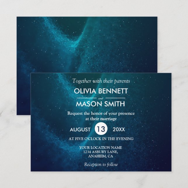Blue Starry Night Formal Wedding Invitation (Front/Back)