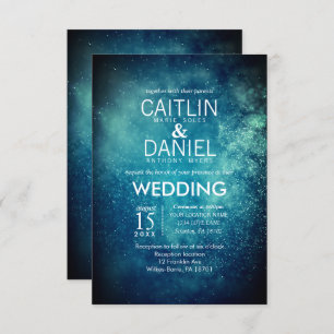 Blue Starry Night Formal Wedding Invitation