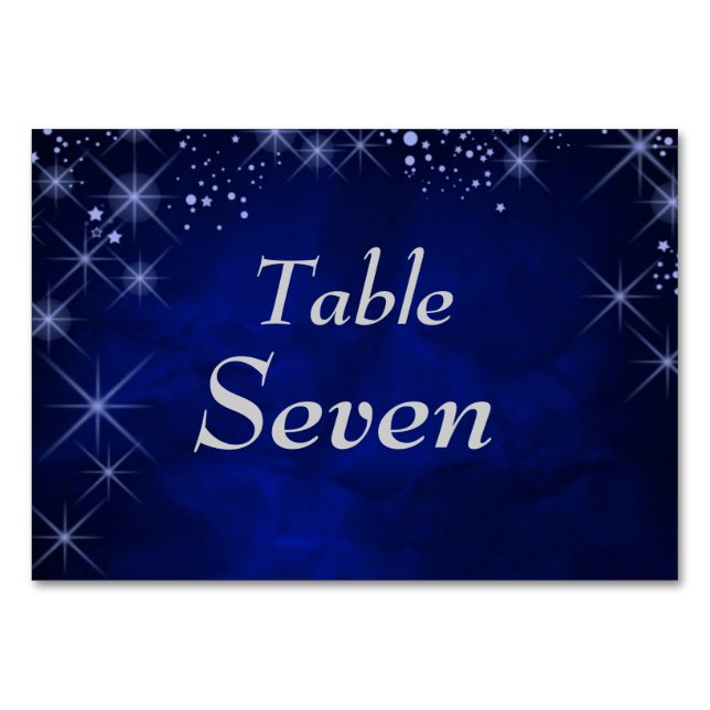 Blue Starry Night Formal Wedding Table Number (Front)