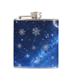BLUE STARRY NIGHT SKY    CELESTIAL WATER BOTTLE HIP FLASK