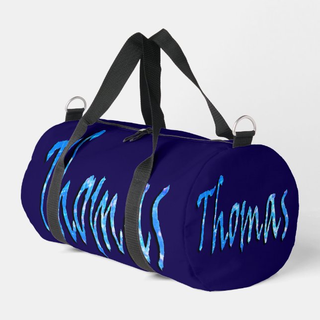 Blue Starry Thomas Name Logo, Duffle Bag (Left Corner)