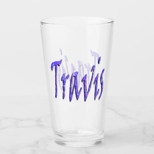 Blue Starry Travis Name Logo, Glass