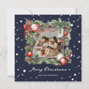Blue Starry Wreath Photo Joyeuse carte de Noël