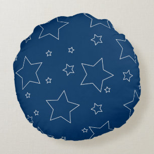 Blue Stars 4th of July Round Pillow