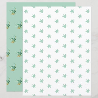 Blue Stars and Leaves Scrapbook Paper Sheet