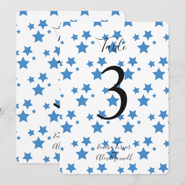 Blue Stars Background | Table number cards (Front/Back)