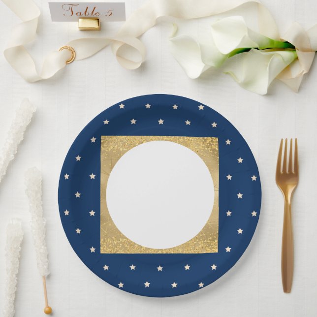 Blue Stars Christmas Party Paper Plate (Wedding)