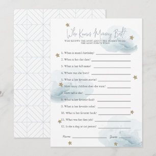 Blue Stars & Clouds Who Knows Mom Shower Game Card