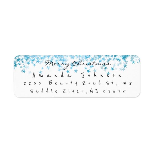 Blue Stars Confetti White Merry Christmas Return Address Label
