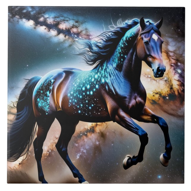 Blue Stars Galaxy Horse Tile (Front)