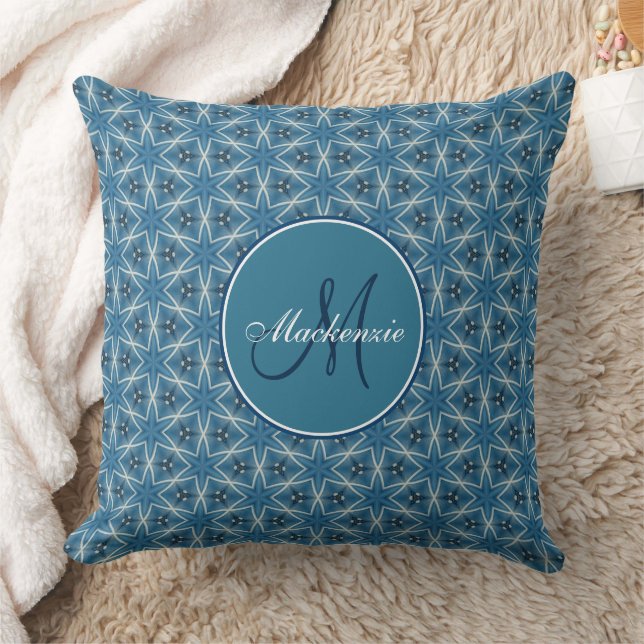 Blue Stars Geometrical Kaleidoscopic Pattern Throw Pillow (Blanket)