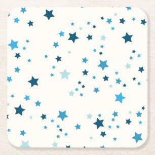 Blue stars in multiple shades and sizes - Reusable Square Paper Coaster