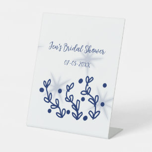 Blue stars leaves royal luxury bridal shower  pedestal sign