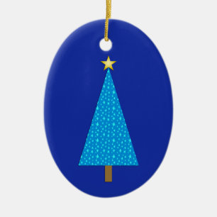 Blue stars modern Christmas tree Ceramic Ornament