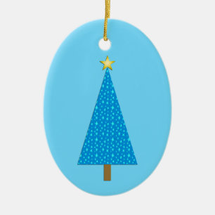 Blue stars modern Christmas tree Ceramic Ornament