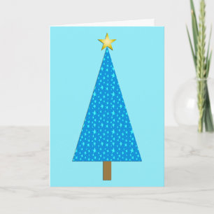 Blue stars modern Christmas tree Holiday Card