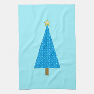 Blue stars modern Christmas tree Kitchen Towel