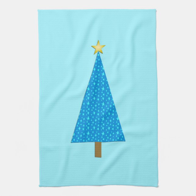 Blue stars modern Christmas tree Kitchen Towel (Vertical)