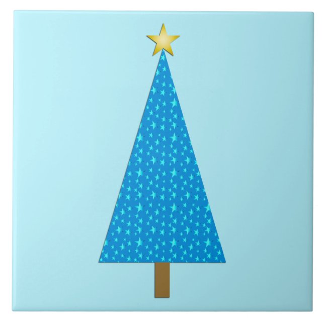 Blue stars modern Christmas tree Tile (Front)
