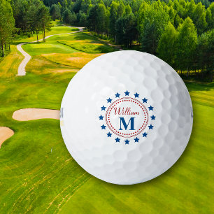 Blue Stars Monogram Red Golf Balls
