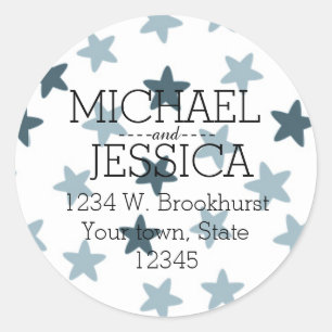 Blue Stars Personalized address Classic Round Sticker