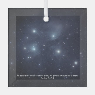 Blue Stars Psalms Scripture Glass Ornament