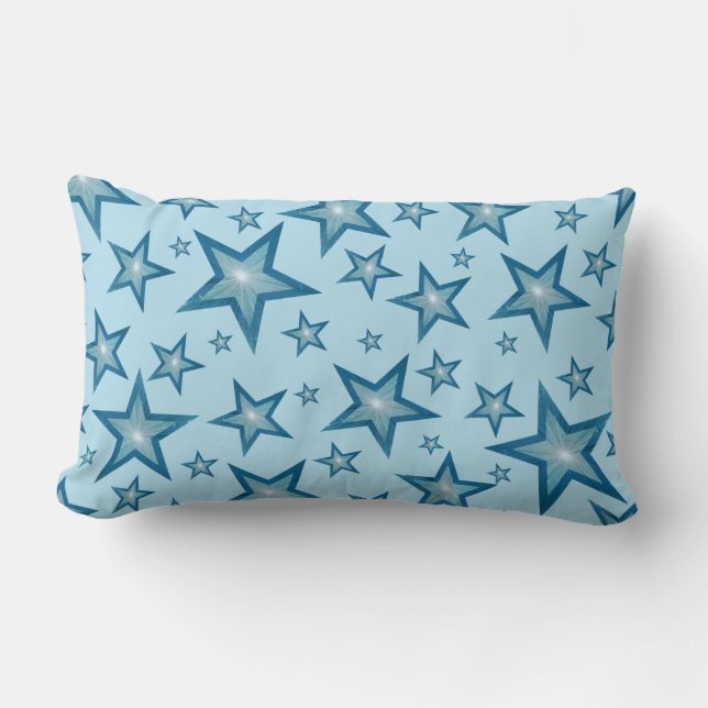 Blue Stars 'Text' lumbar pale blue Pillow (Front)