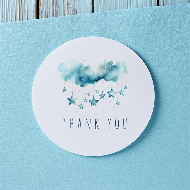 Blue stars thank you sticker (Watercolor Blue Starry Sky fun thank you sticker for your baby shower.)