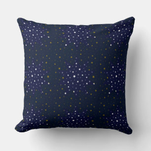 Blue stars & white stars & sparkly gold stars throw pillow