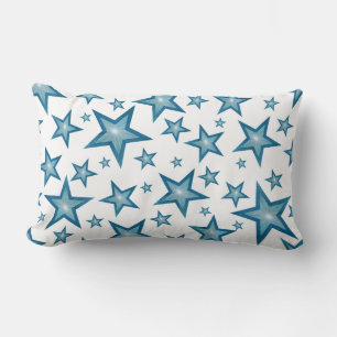 Blue Stars White 'Text' lumbar white Pillow